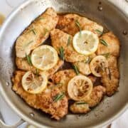lemony pan seared chicken breasts in a pan