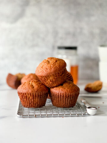 a small stack of three muffins up close