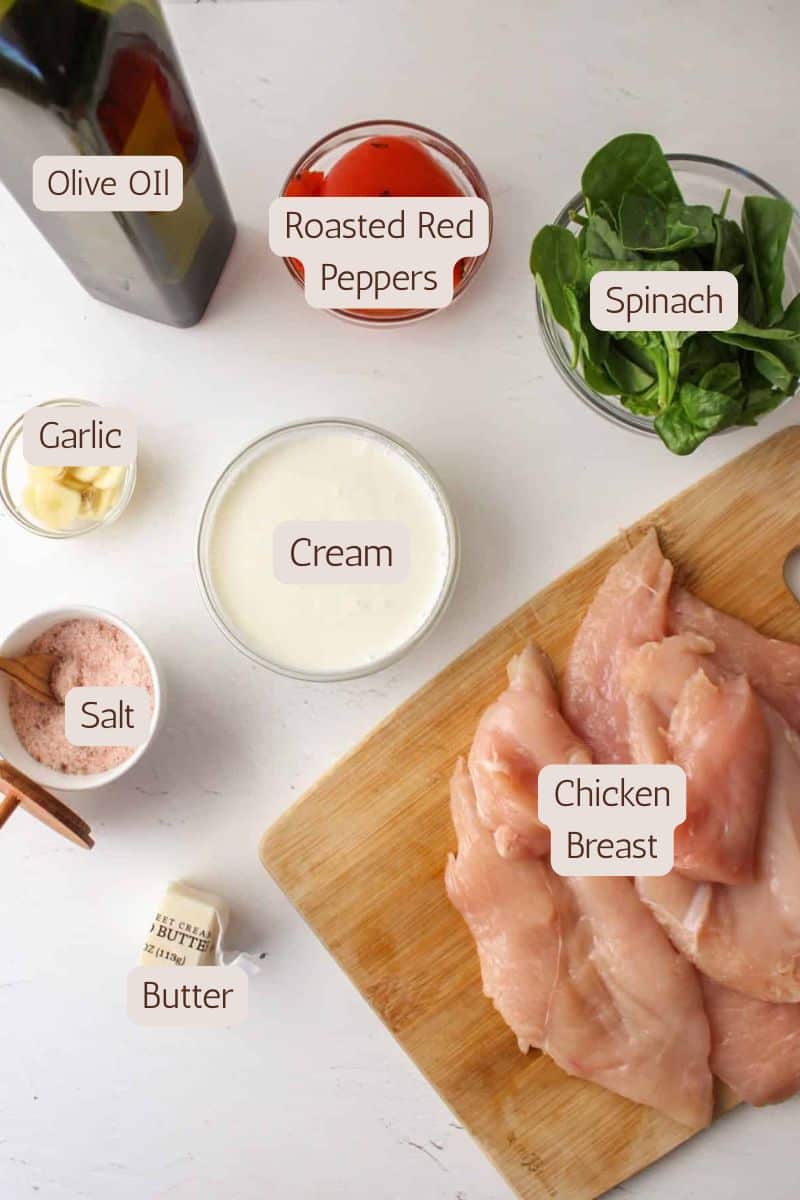 Ingredients to make tuscan chicken.