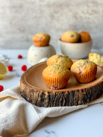 a scattering of raspberry and lemon muffins