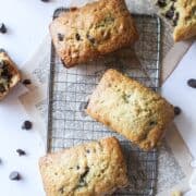 chocolate chip mini loaves on a cooling rack