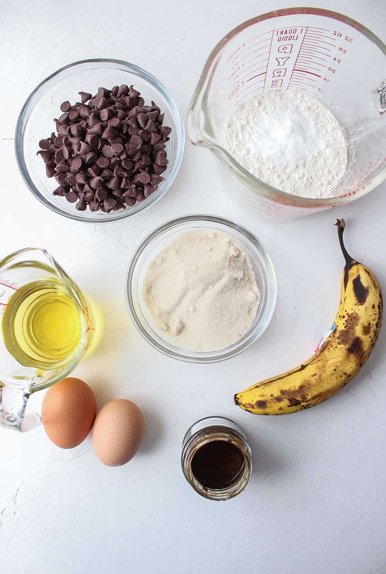 ingredients to make chocolate chip banana bread.