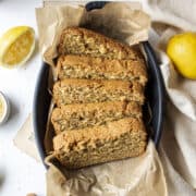 five slices of a lemon poppy seed bread