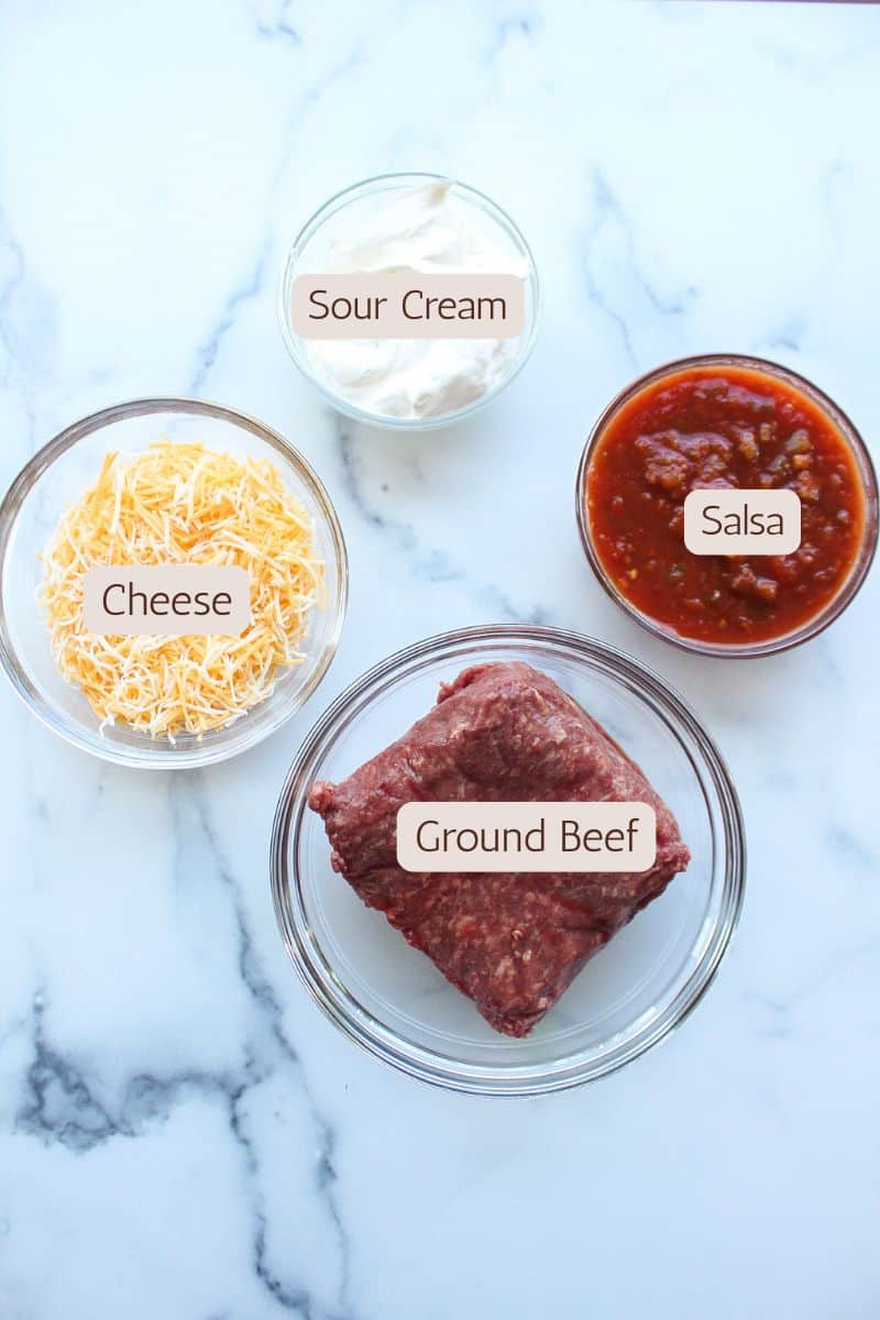 Four ingredients to make a four layer taco dip.