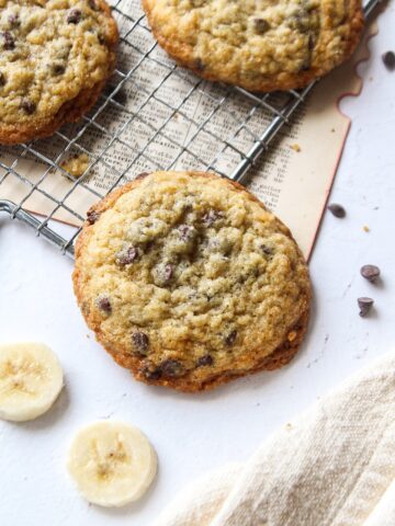 a banana bread cookie on a cooling rack
