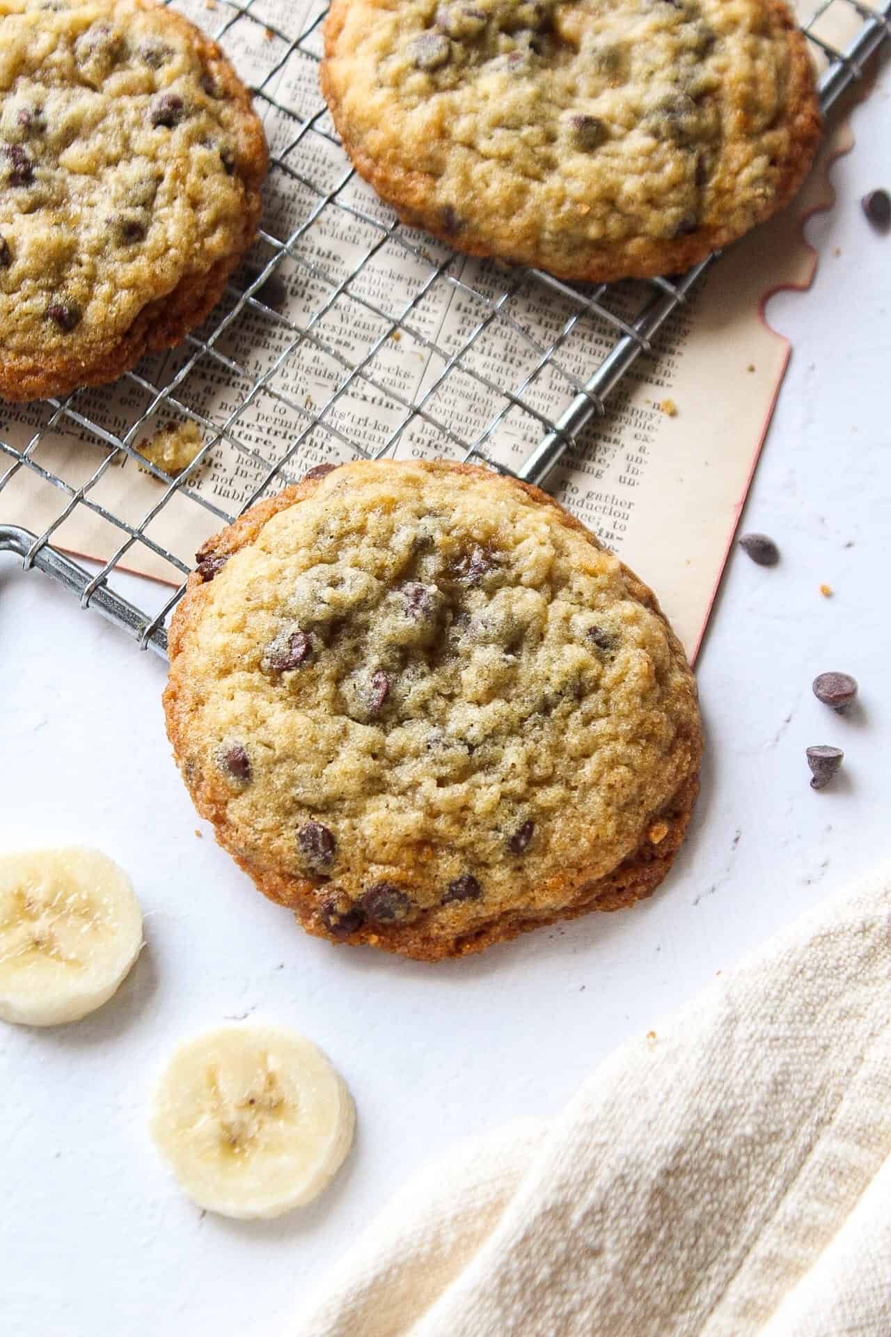 a banana bread cookie on a cooling rack