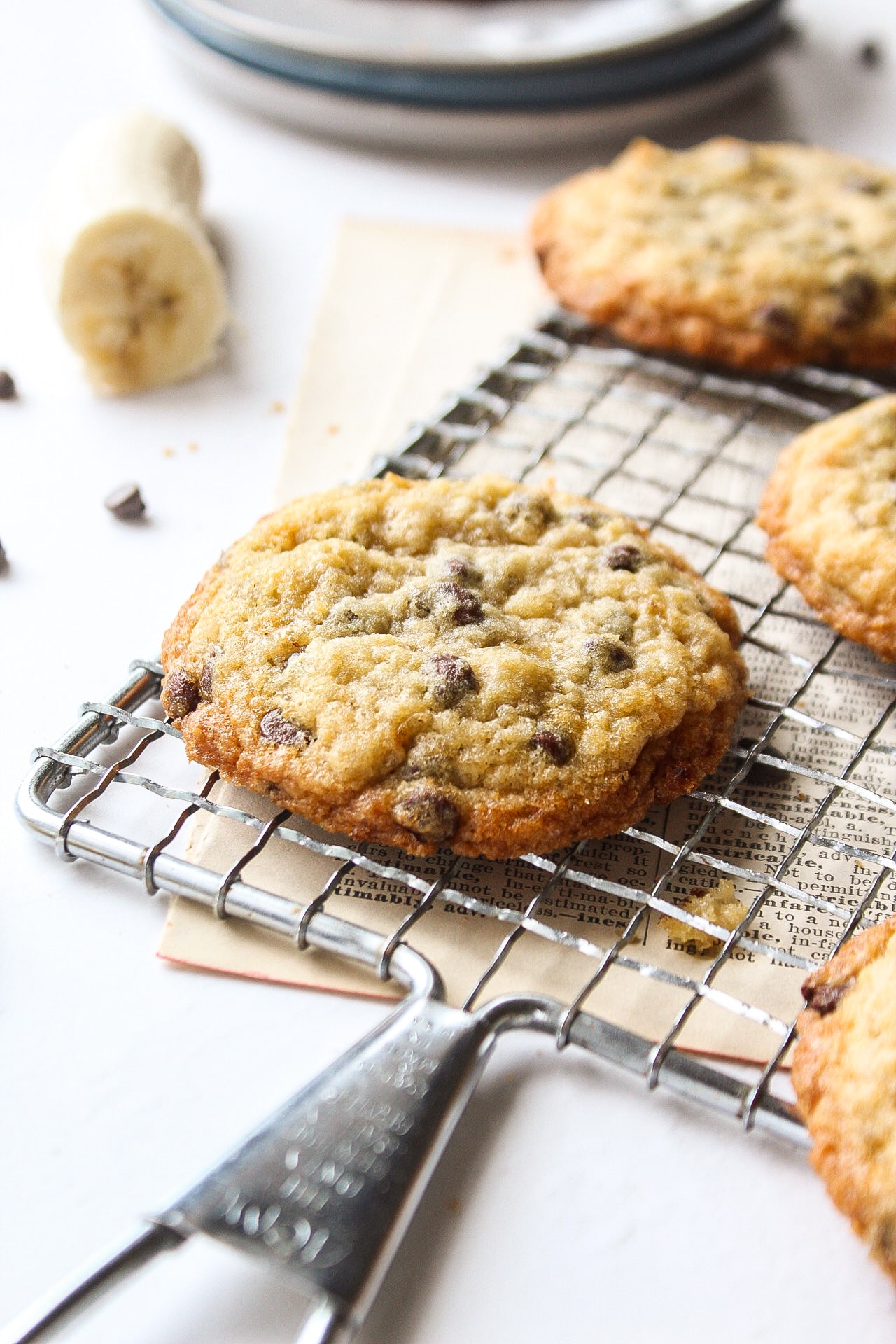 a banana bread cookie on a cooling rack
