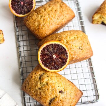 picture of three orange loaves with a slice of blood orange on top