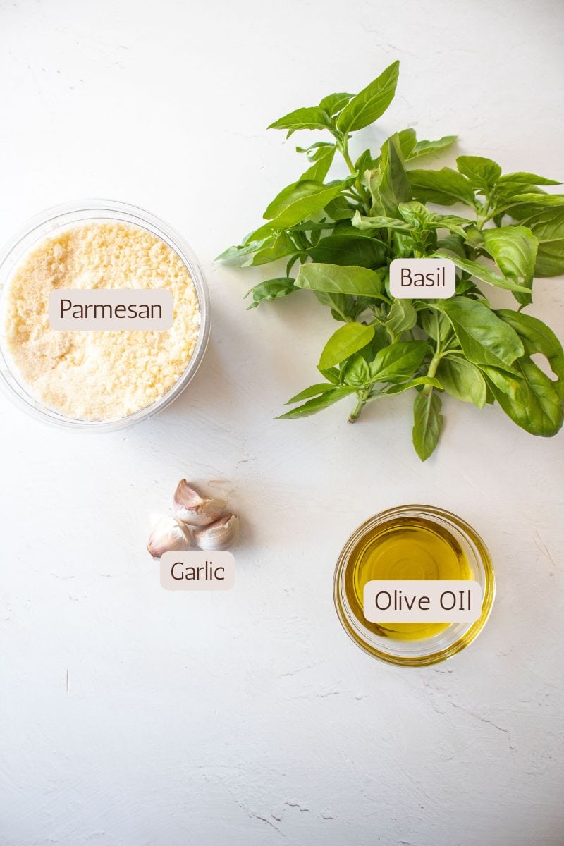 Ingredients to make a nut free homemade pesto.
