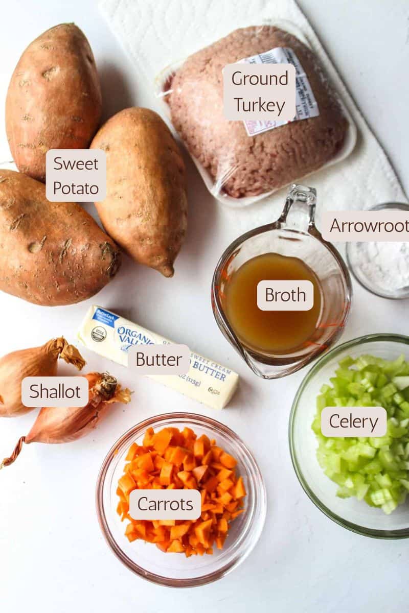 Ingredients to make ground turkey stuffed sweet potatoes.