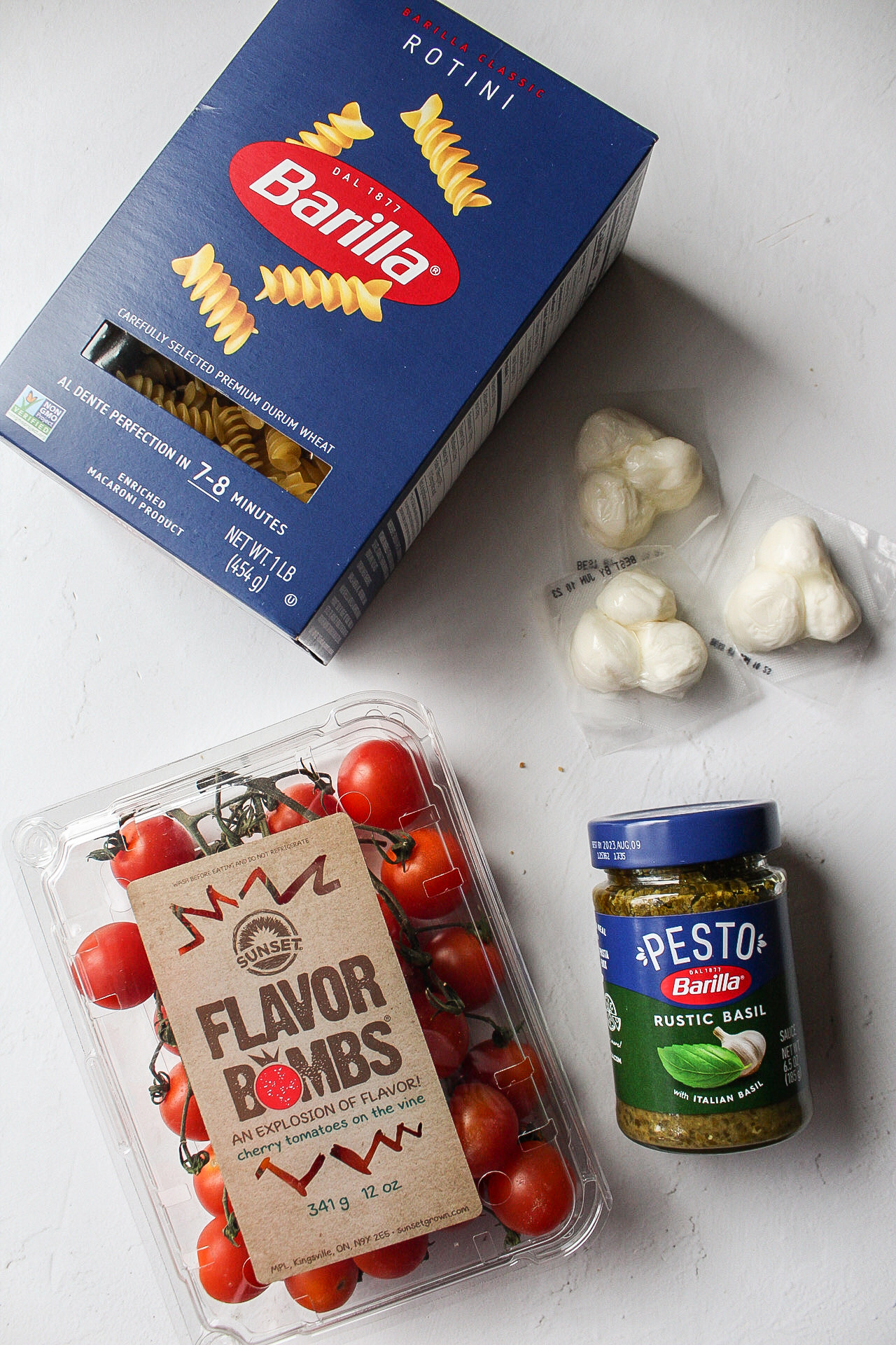 ingredients for a pesto pasta salad