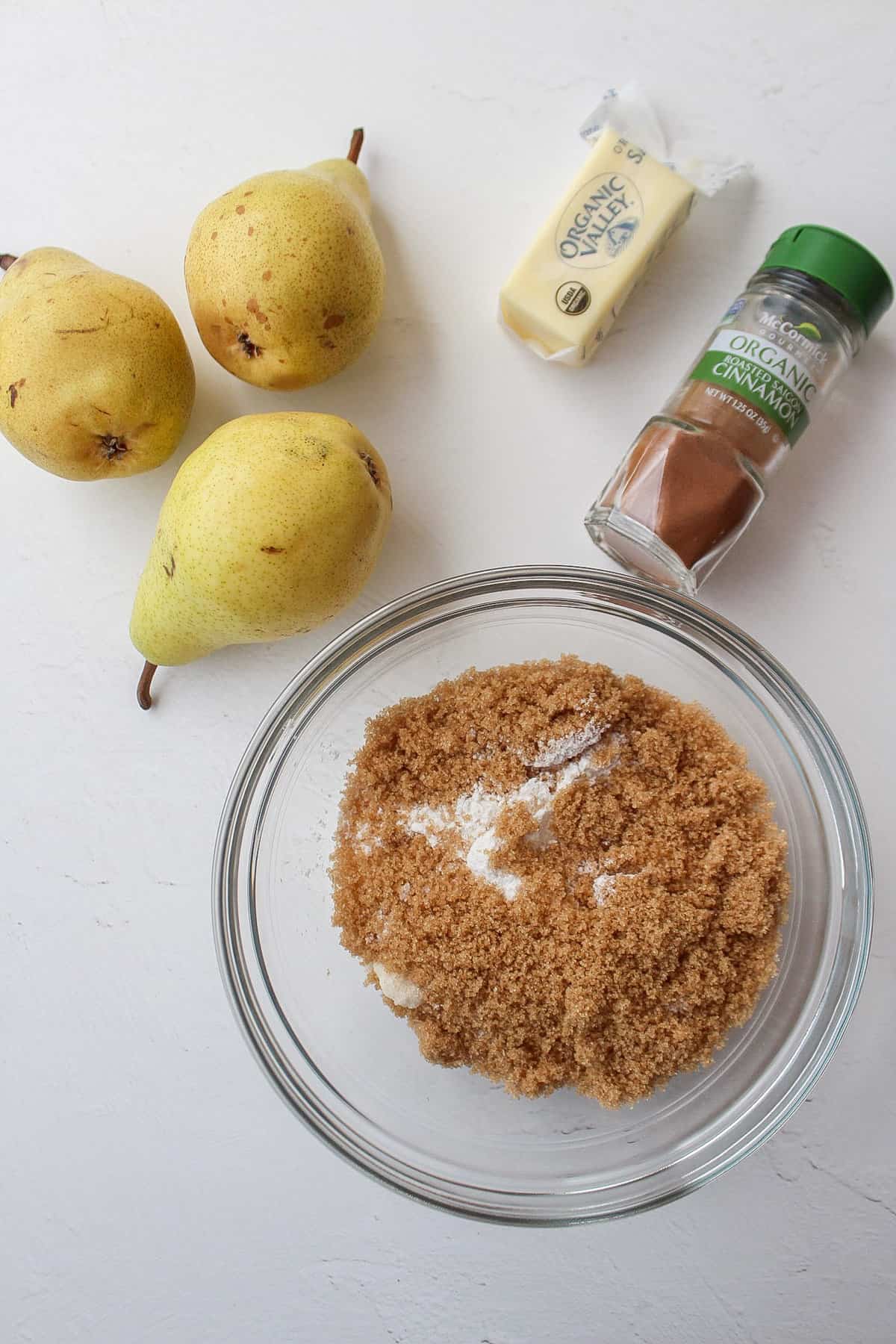 ingredients for a pear crumble