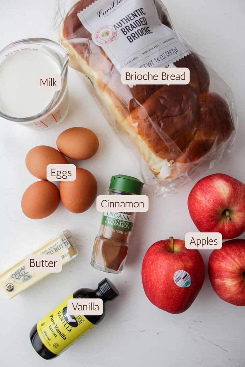 Ingredients to make an apple french toast bake.