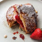 strawberry stuffed french toast on a plate