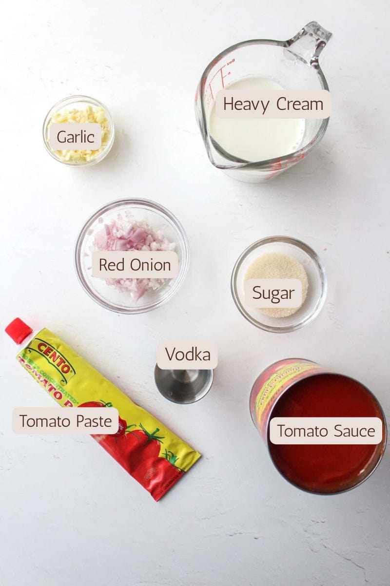 Ingredients to make homemade vodka sauce.