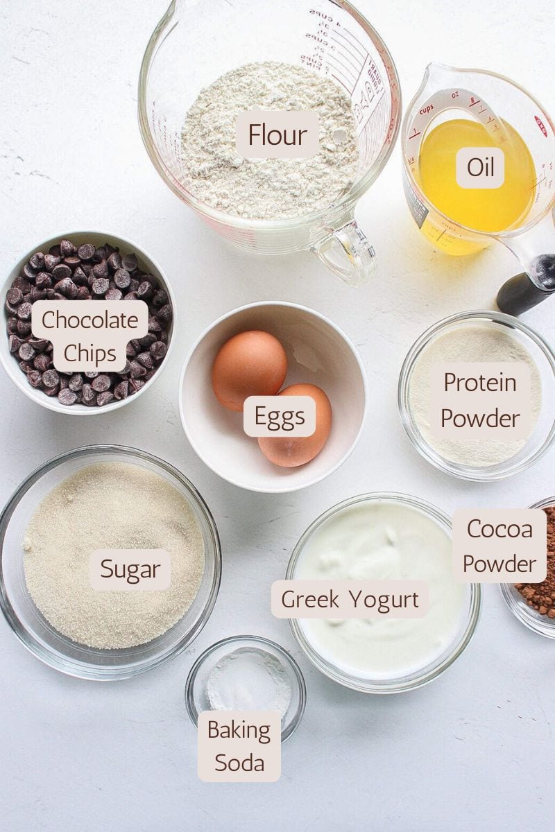 Ingredients for double chocolate protein muffins.