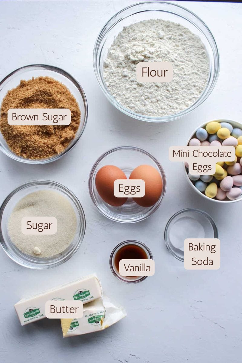 Ingredients to make easter egg blondies.