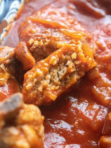 close up of a piece of a chicken patty cut open.