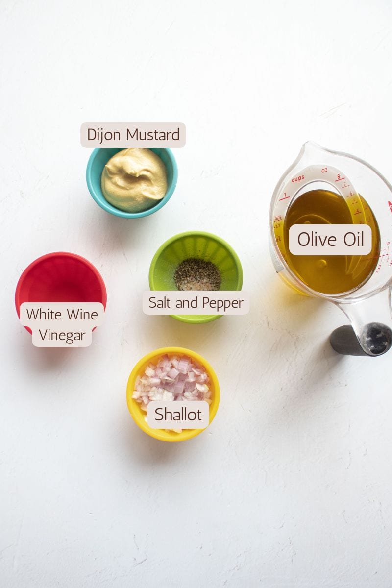 Ingredients to make a shallot vinaigrette.