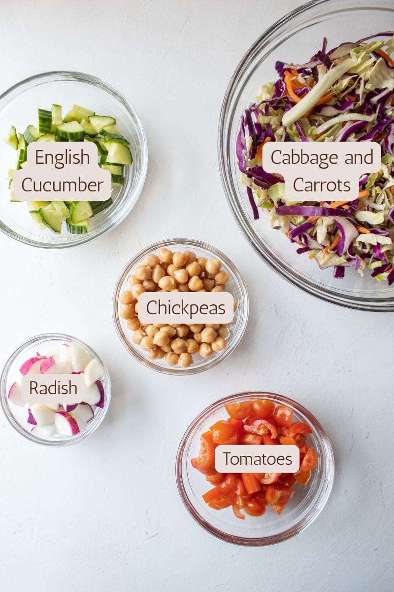 Ingredients to make a cabbage salad.