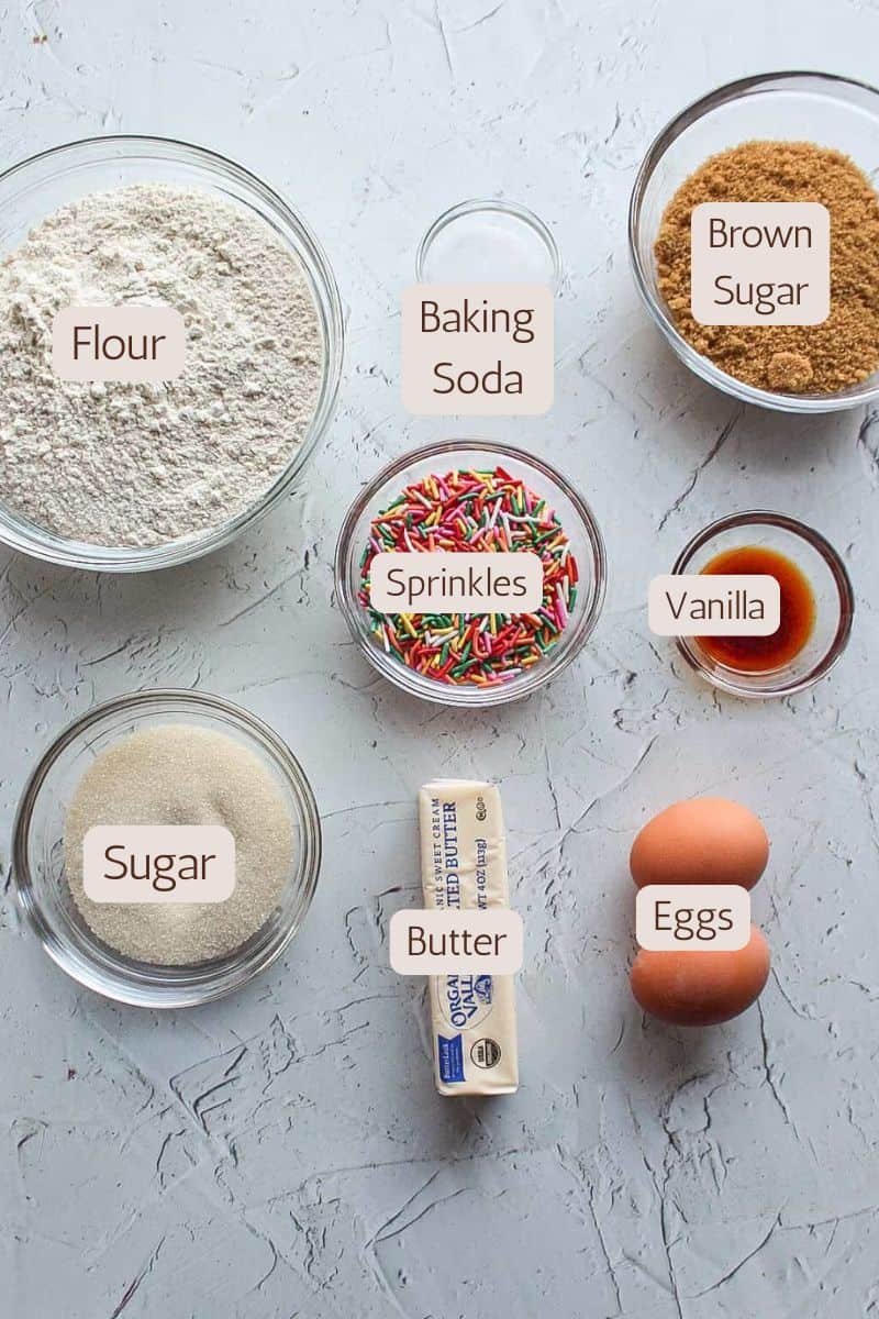 Ingredients to make funfetti blondies.
