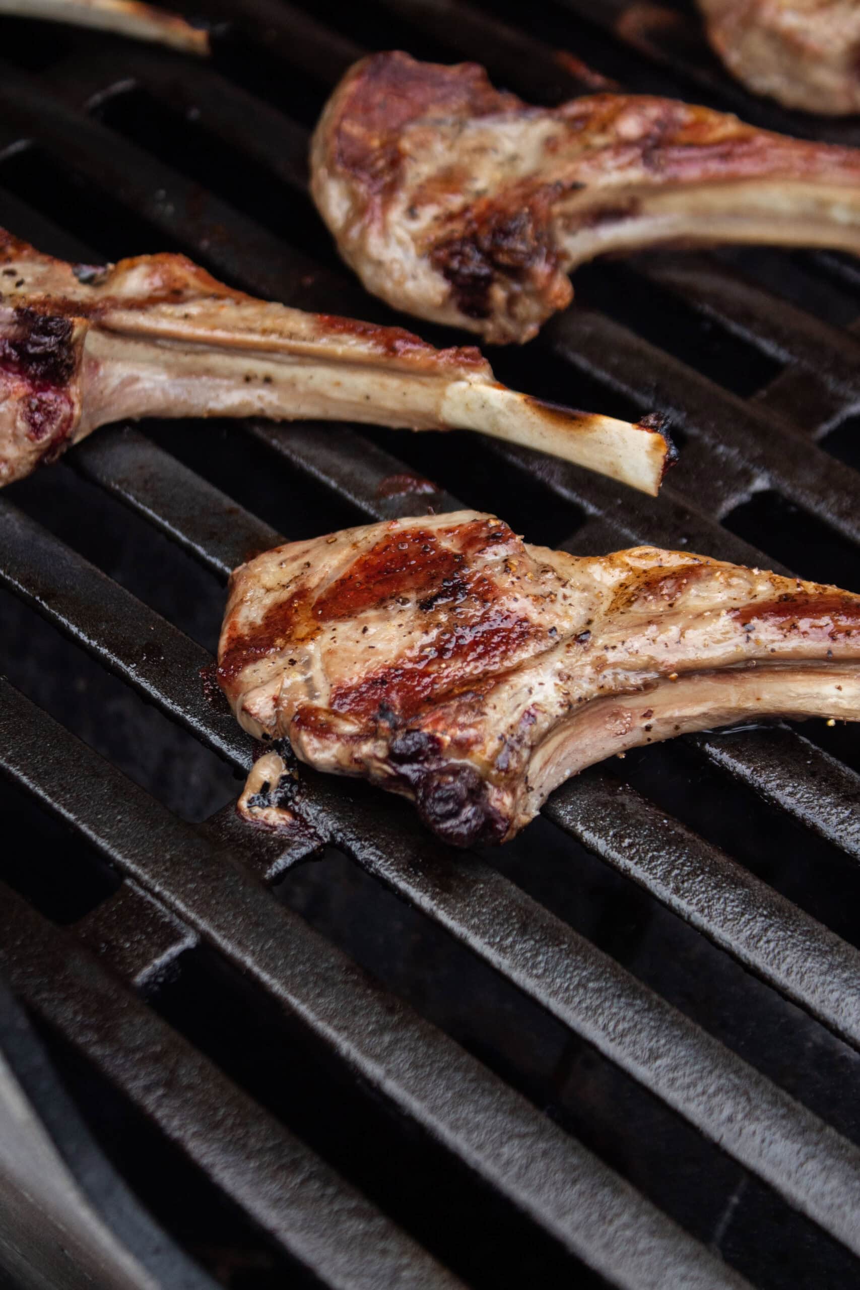 lamb chop on a gas grill.