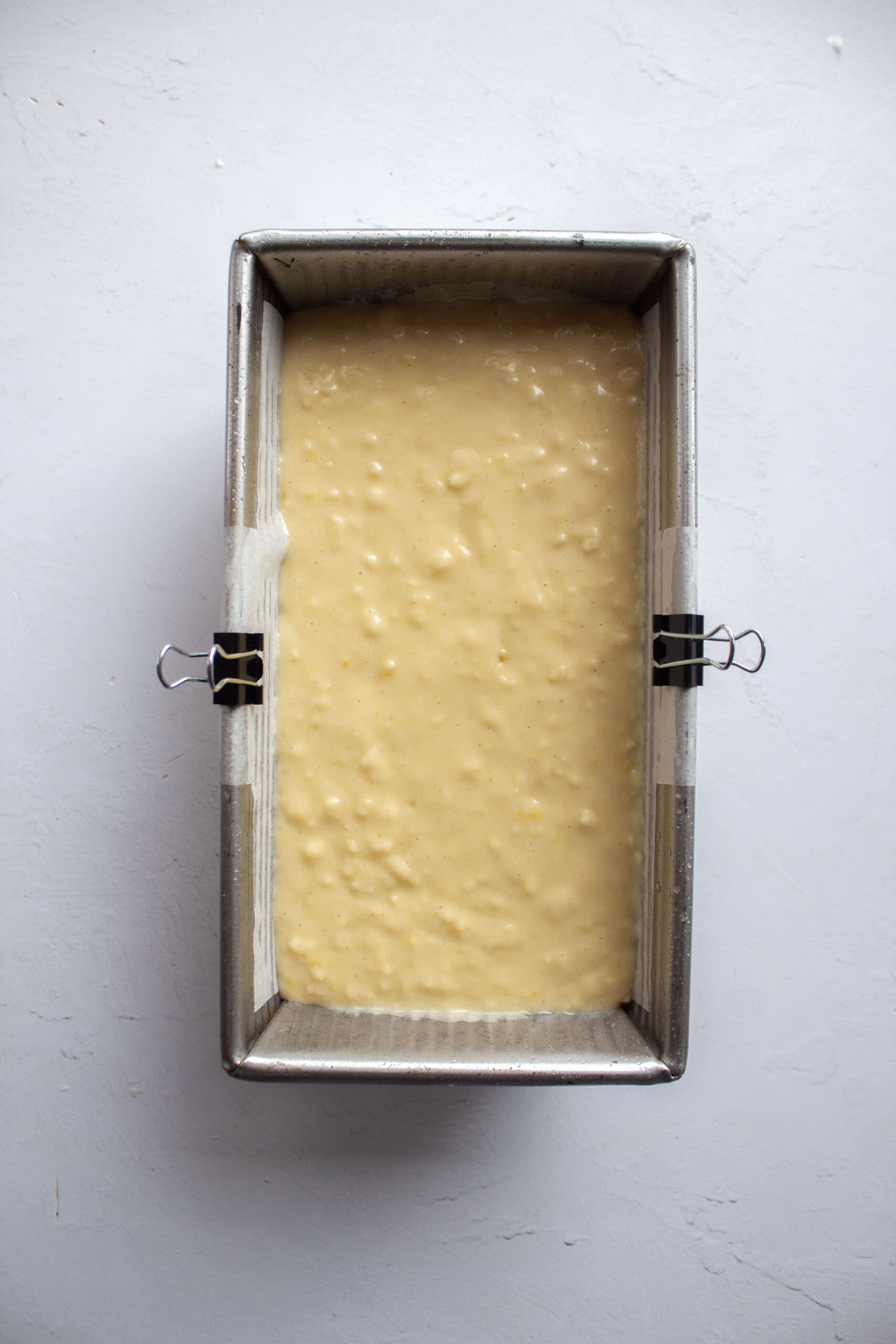 batter in a loaf pan.