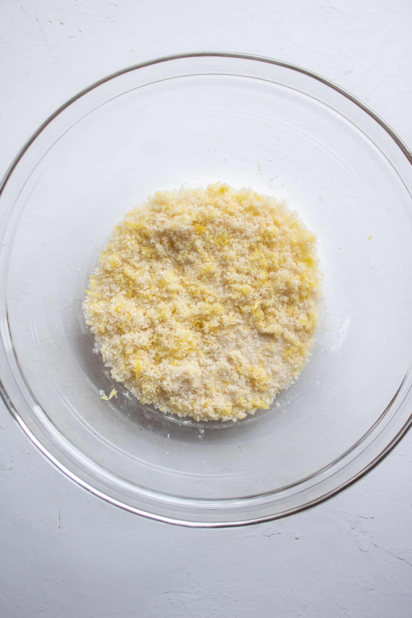 lemon zest mixed with sugar in a bowl.