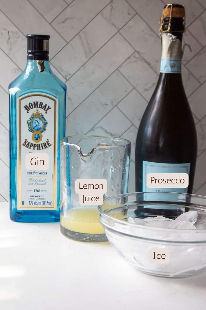 Ingredients for a frozen French 75 cocktail.