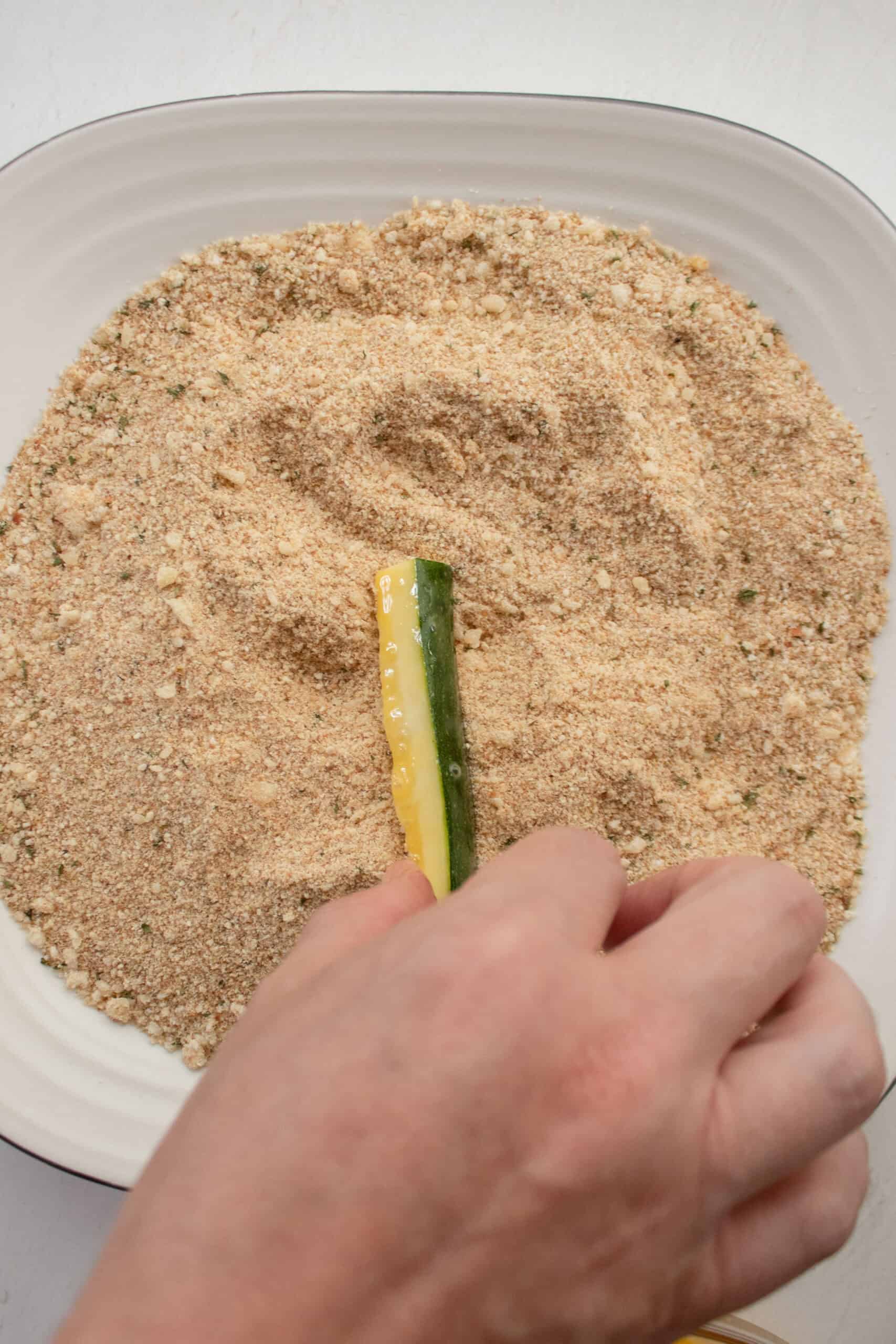 A zucchini fry in breadcrumbs.