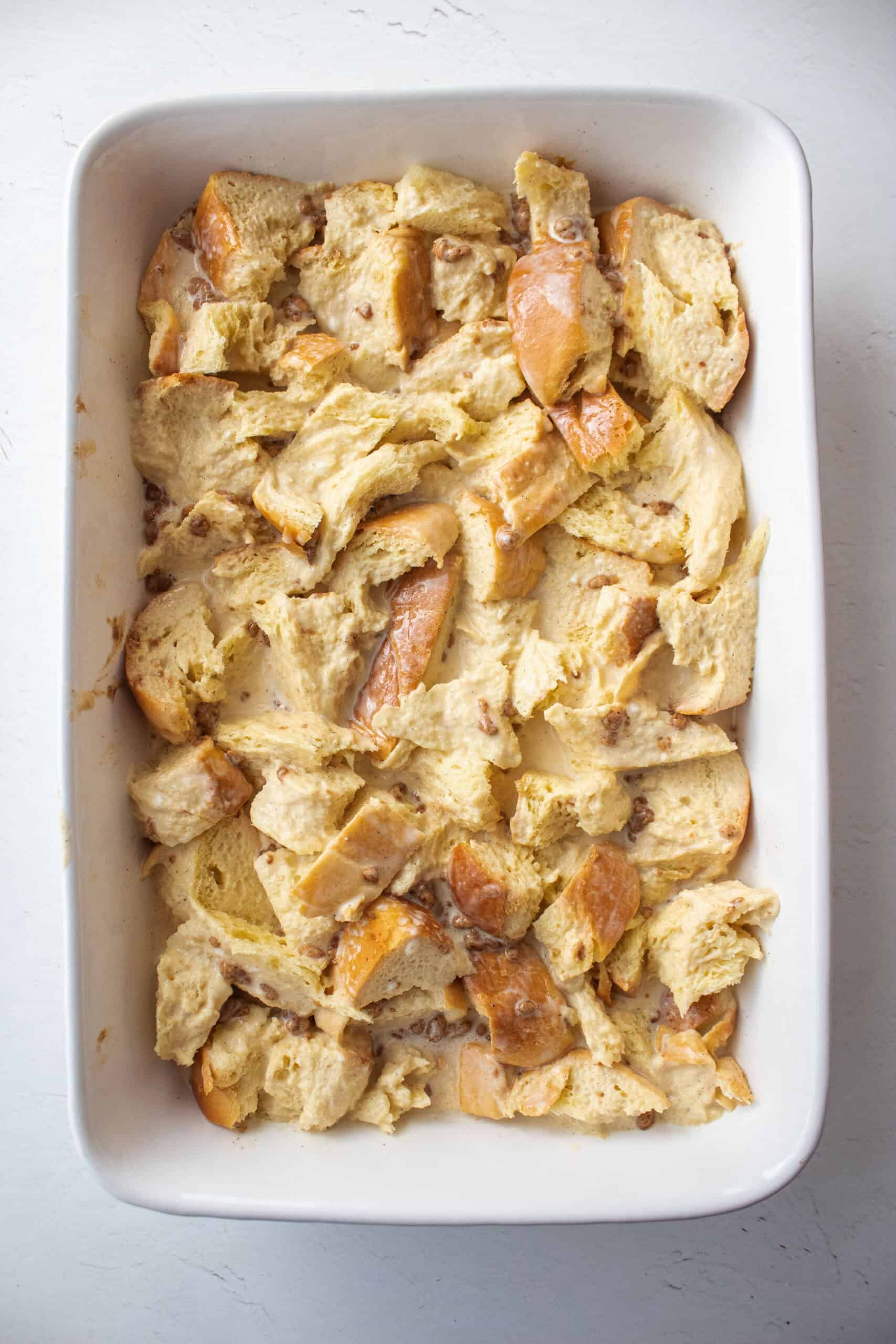 Brioche bread soaked with egg, milk, vanilla, and pumpkin spice bone broth protein powder.