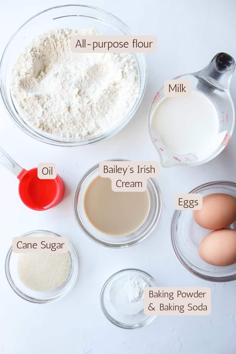 Ingredients needed to make Bailey's waffles.