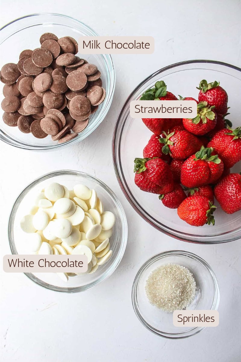 Ingredients needed to make chocolate covered strawberries.