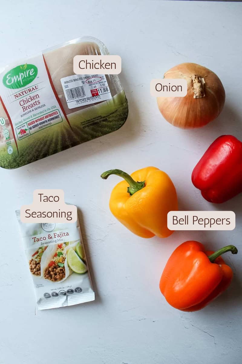Ingredients needed to make easy sheet pan chicken fajitas.