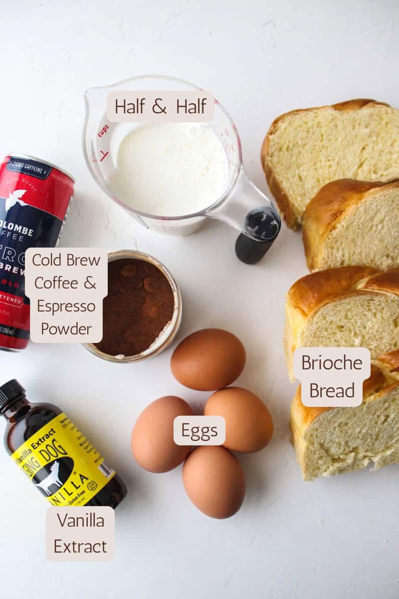Ingredients needed to make tiramisu French toast.