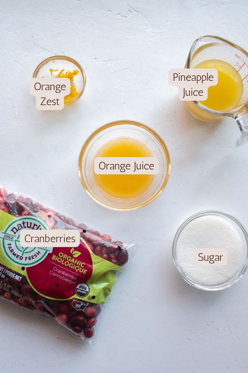 Ingredients to make homemade cranberry sauce.