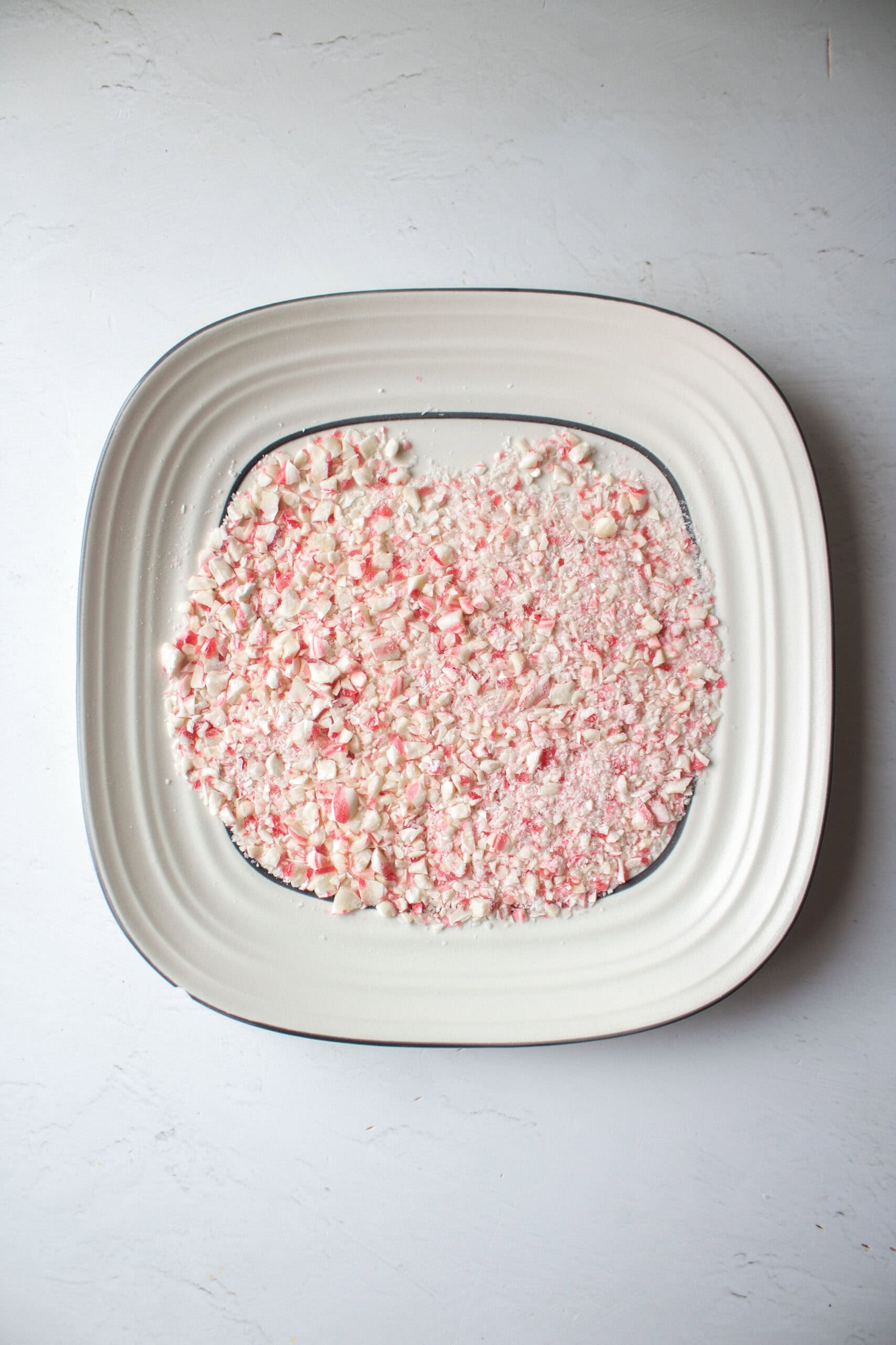 Crushed candy canes on a plate.