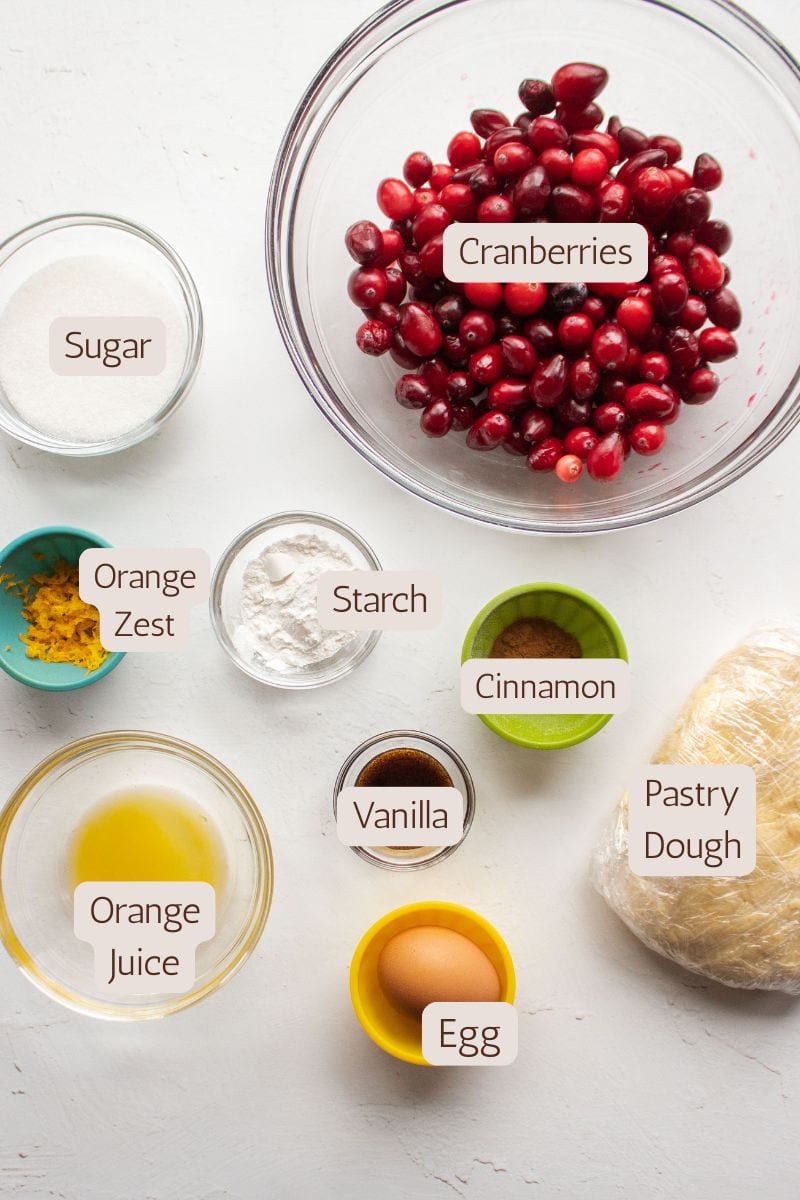 Ingredients to make a cranberry orange galette.