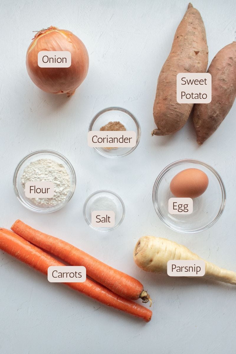 Ingredients to make sweet potato latkes.