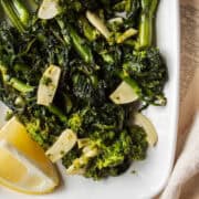 Sautéed broccoli rabe with garlic, lemon, and olive oil for healthy eating.