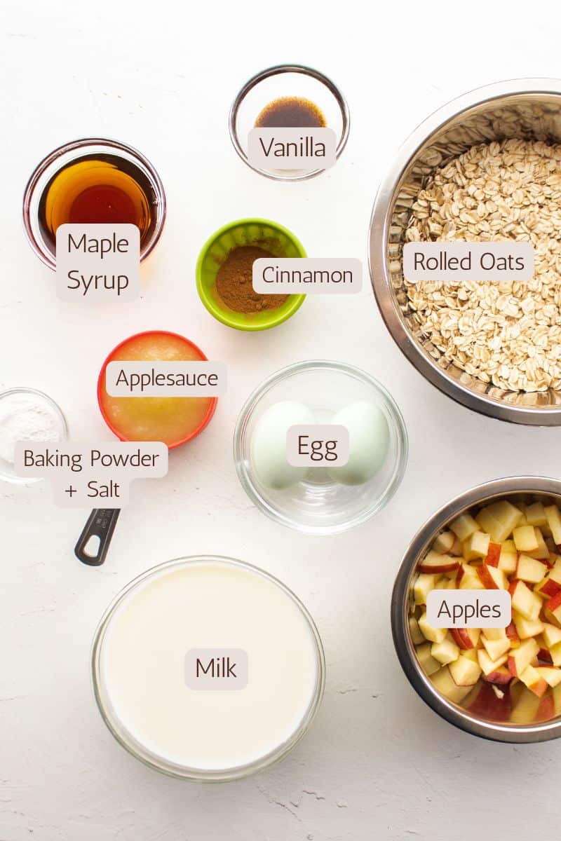 Ingredients to make apple cinnamon baked oatmeal.