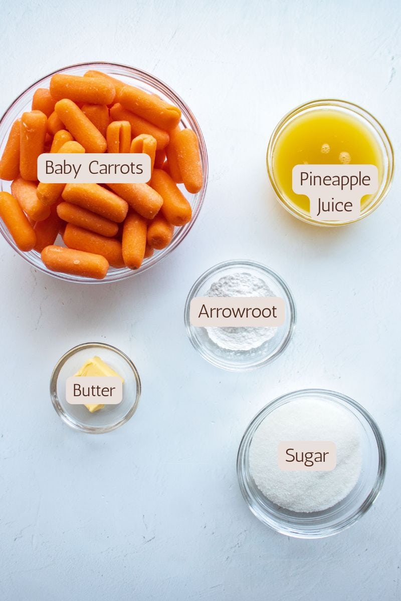 Ingredients to make pineapple glazed baby carrots.